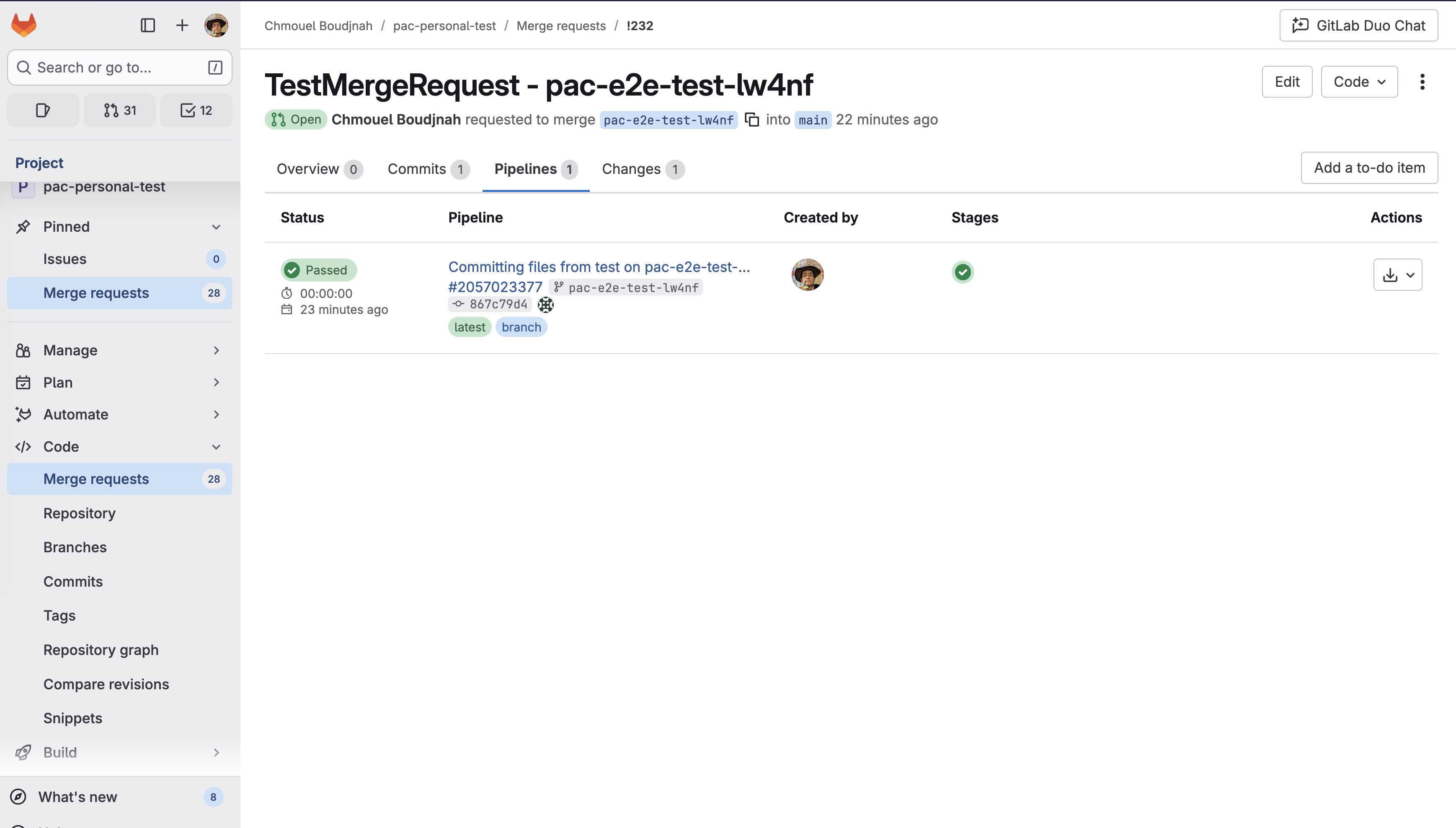 GitLab Pipelines Tab